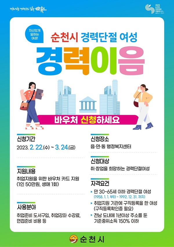 순천시 경력이음바우처 지원사업 신청자 모집 포스터.