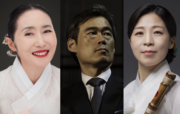 가야금 이지영·첼로 양성원·대금 이나래(왼쪽부터) 등 3명의 명연주자가 오는 3월 22일 서울시국악관현악단과 2024 명연주자 시리즈 ‘공존’을 공연한다. ⓒ세종문화회관 제공