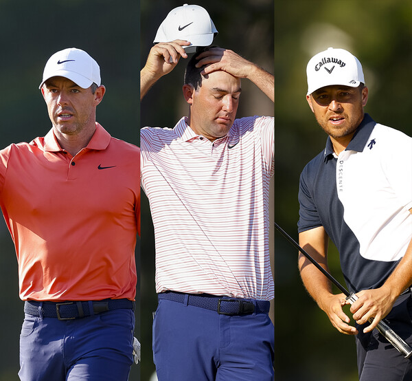 2024년 미국프로골프(PGA) 투어 메이저 대회 제124회 US오픈에 출전한 로리 맥길로이, 스코티 셰플러(사진제공=USGA/Mike Ehrmann), 그리고 잰더 쇼플리(사진제공=USGA/Chris Keane)가 1라운드에서 경기하는 모습이다.