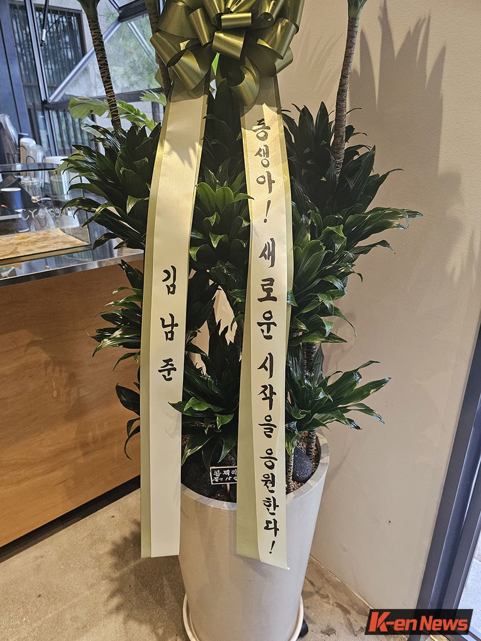 Image : The congratulatory message and potted tree sent by RM to his sister  ⓒ Ha Yu-mi (haym@hankooki.com)